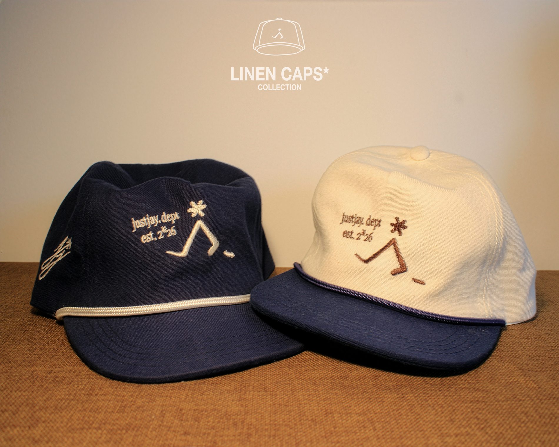 Golfer bone y navy — linen caps collection justjay.